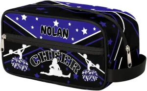 Cheer Personalized Toiletry Bag for Women Waterproof Cheerleader Cosmetic Makeup Bag Bathroom Travel Storage Bags with Handle for Cheer Team, Blue Stars