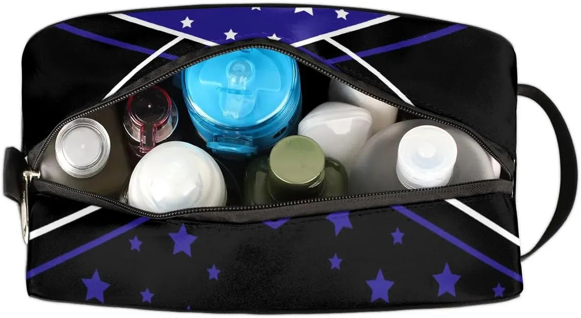 Cheer Personalized Toiletry Bag for Women Waterproof Cheerleader Cosmetic Makeup Bag Bathroom Travel Storage Bags with Handle for Cheer Team, Blue Stars
