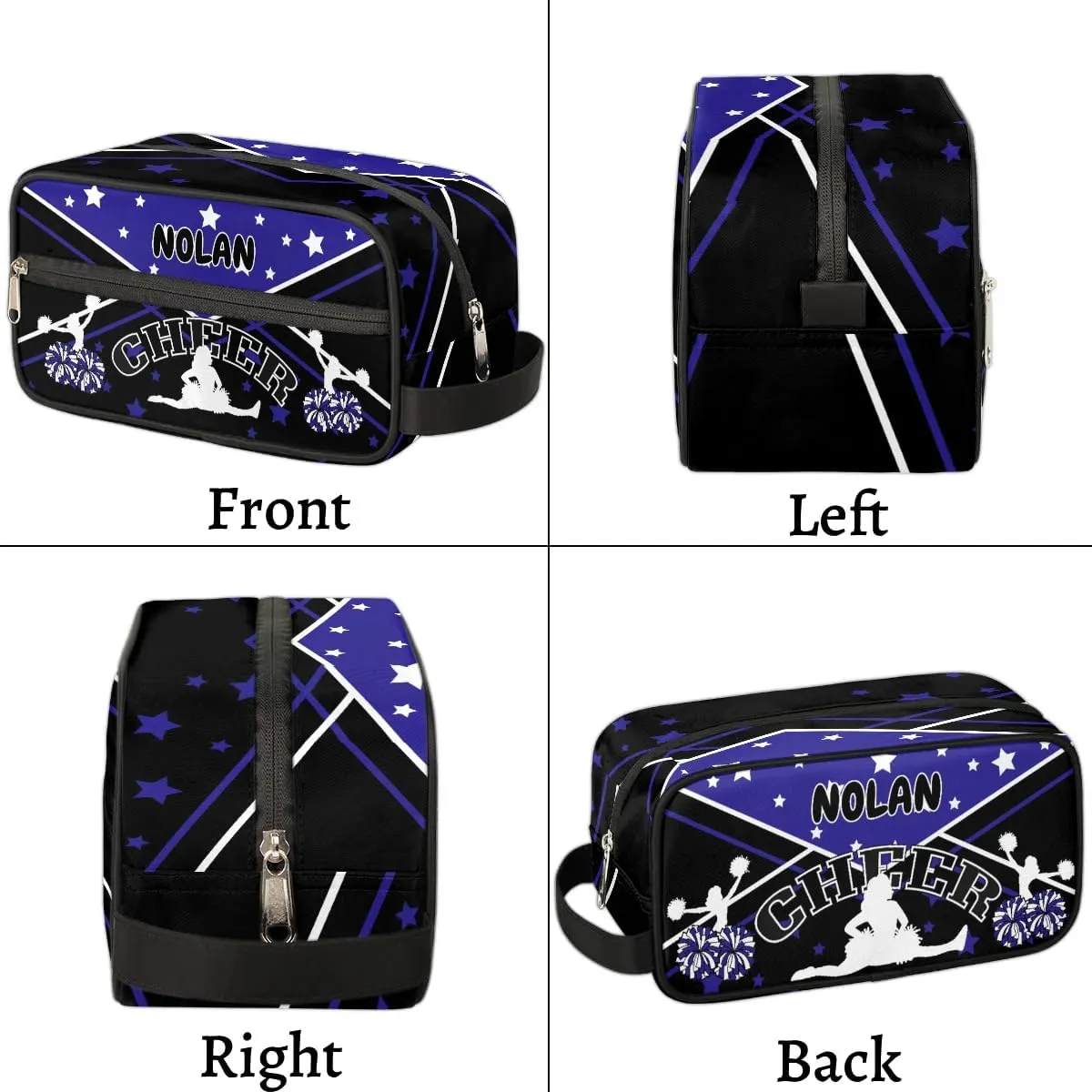 Cheer Personalized Toiletry Bag for Women Waterproof Cheerleader Cosmetic Makeup Bag Bathroom Travel Storage Bags with Handle for Cheer Team, Blue Stars