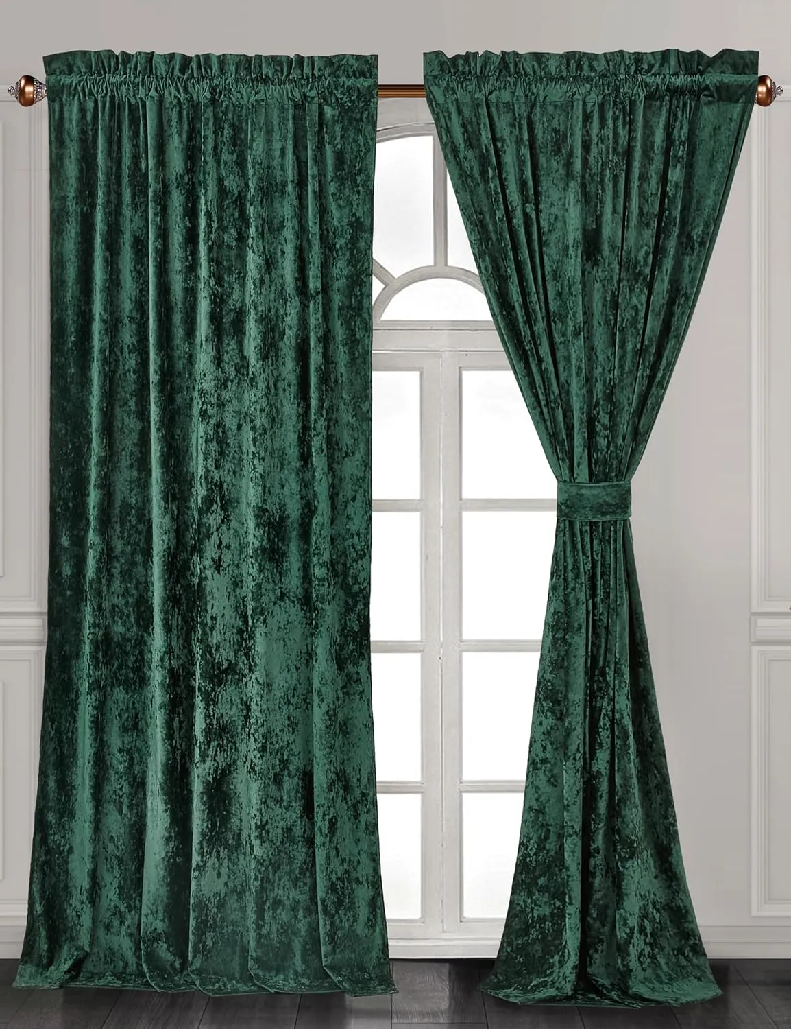 Chezmoi Collection Lux Forest Green Crushed Velvet Curtains 2 Panel Set - 72 inches Long Room Darkening Luxury Distressed Velvet Rod Pocket Window Drapes for Living Room Bedroom 50" W x 72" L