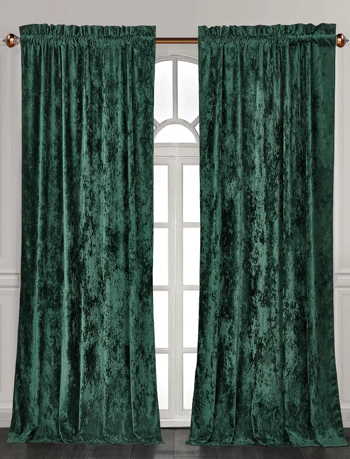 Chezmoi Collection Lux Forest Green Crushed Velvet Curtains 2 Panel Set - 72 inches Long Room Darkening Luxury Distressed Velvet Rod Pocket Window Drapes for Living Room Bedroom 50" W x 72" L