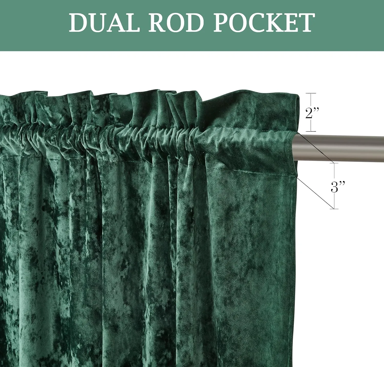 Chezmoi Collection Lux Forest Green Crushed Velvet Curtains 2 Panel Set - 72 inches Long Room Darkening Luxury Distressed Velvet Rod Pocket Window Drapes for Living Room Bedroom 50" W x 72" L