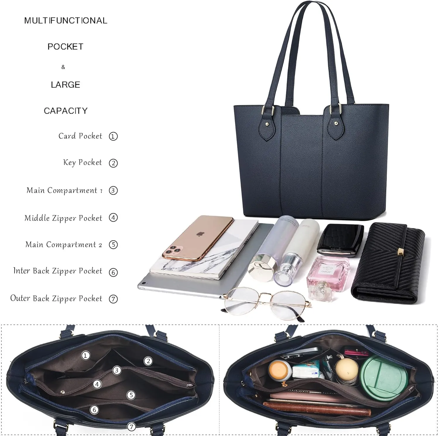 CHICAROUSAL Tote Bag for Women Large Handbags and Purses for Women PU Leather Womens Shoulder Bags