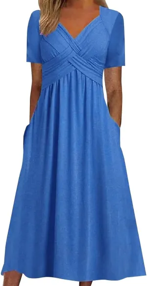 Chiffon Waist Dress for Women Flowy A Line Long Sleeveless Dress Solid Colour Summer Beach 2025