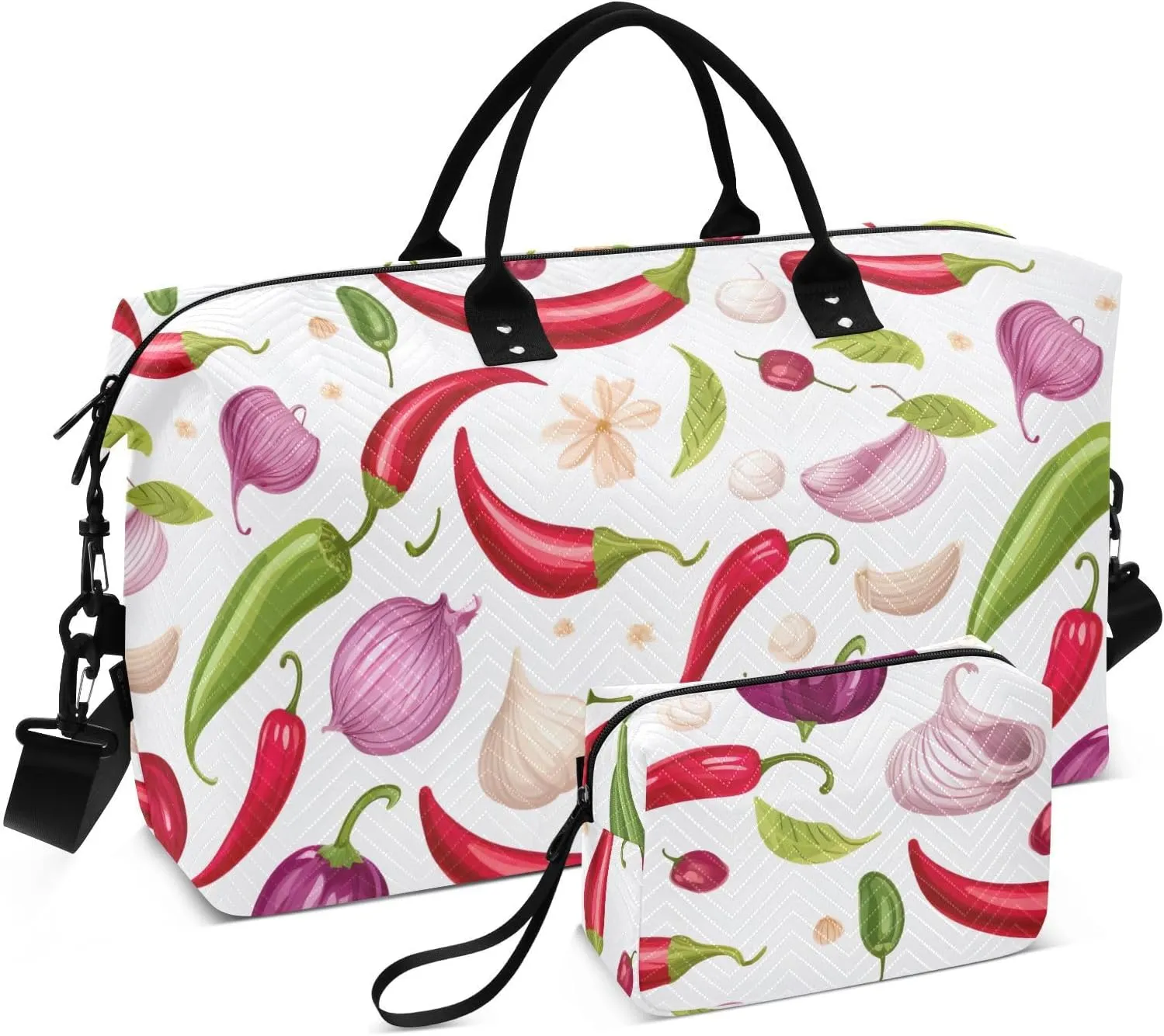 Chili Pepper Onion Sports Gym Bag for Women Men Travel Duffel Bag Weekend Overnight Carry on Bag with Toiletry Bag Hospital Bag for Hospital Plane Swimming Yoga Workout