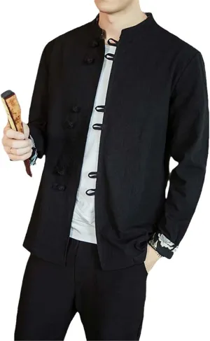 Chinese Men's Hanfu Top Shirt Tai Chi Kung Fu Jacket T-Shirt Oriental Asian Clothing Lay Buddhist Meditation Clothes