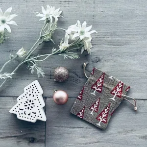 Christmas Hessian Pouch - Red Metallic Tree