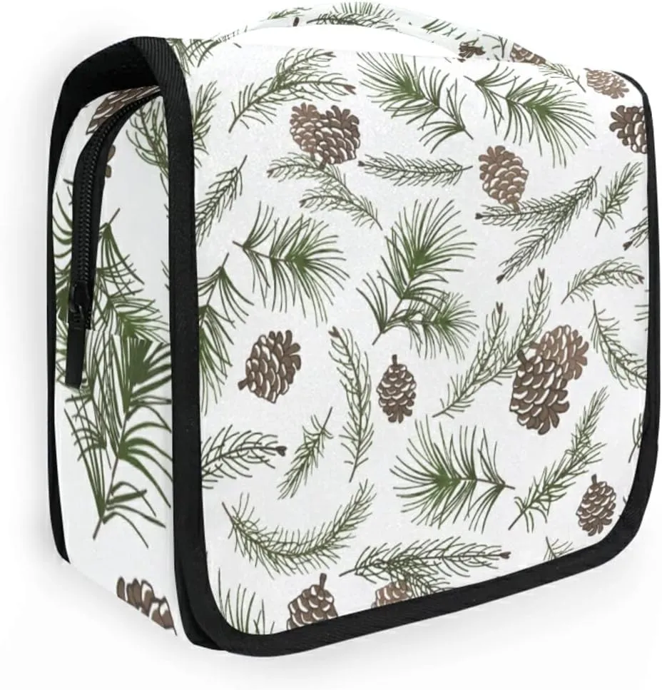 Christmas Tree Green Branches, Pine Cone Fir, Spruce Hanging Wash Gargle Toiletry Bag Travel Cosmetic Makeup Case Organizer Storage Large Portable