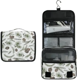 Christmas Tree Green Branches, Pine Cone Fir, Spruce Hanging Wash Gargle Toiletry Bag Travel Cosmetic Makeup Case Organizer Storage Large Portable
