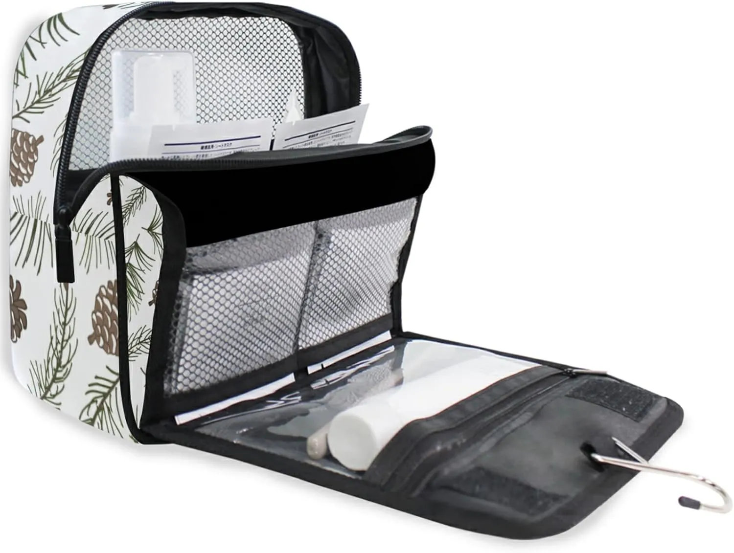 Christmas Tree Green Branches, Pine Cone Fir, Spruce Hanging Wash Gargle Toiletry Bag Travel Cosmetic Makeup Case Organizer Storage Large Portable