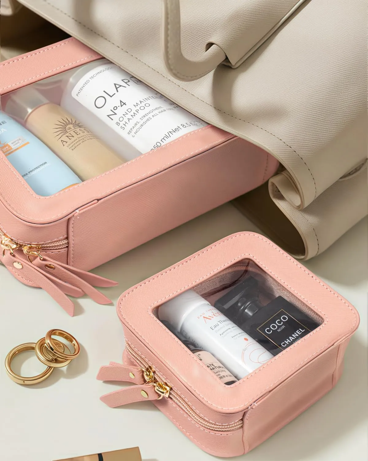 Clear Makeup Bag Set for Women, Travel Makeup Pouch Portable Waterproof Cosmetic Bags with Zipper Clear Toiletry Bag for Traveling Small Make up Pouch for Purse Mini Cosmetic Case Car Organizer Bag ﻿