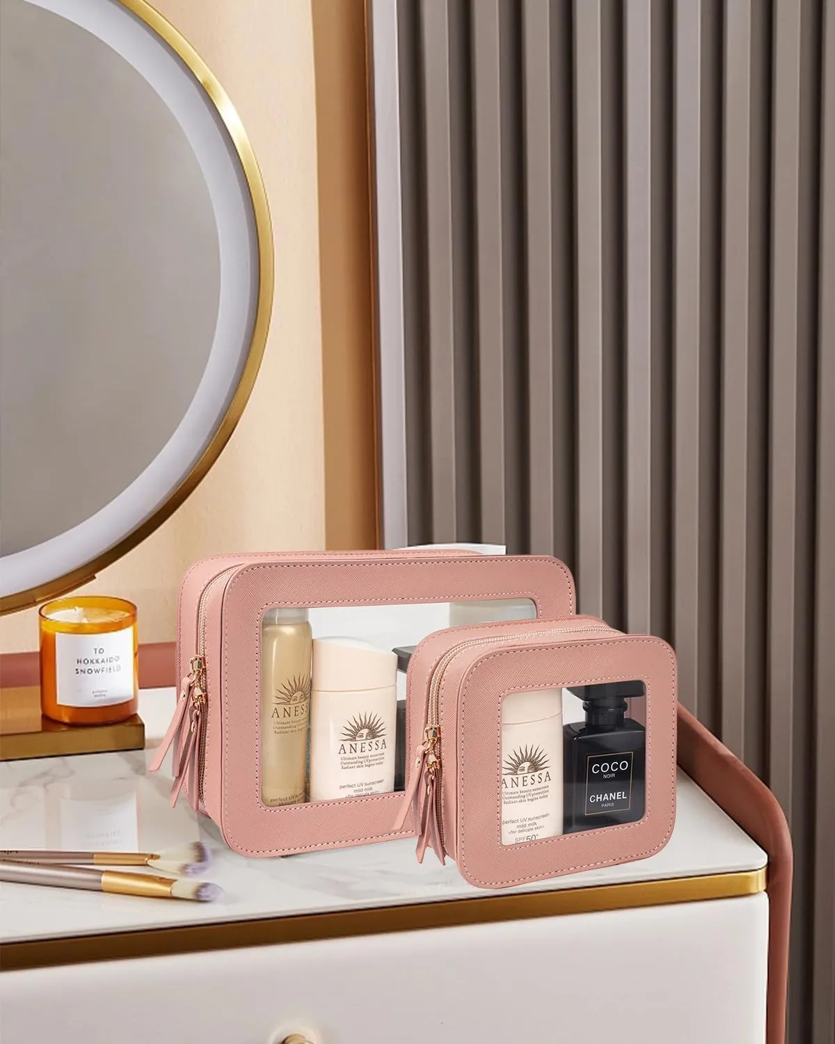 Clear Makeup Bag Set for Women, Travel Makeup Pouch Portable Waterproof Cosmetic Bags with Zipper Clear Toiletry Bag for Traveling Small Make up Pouch for Purse Mini Cosmetic Case Car Organizer Bag ﻿