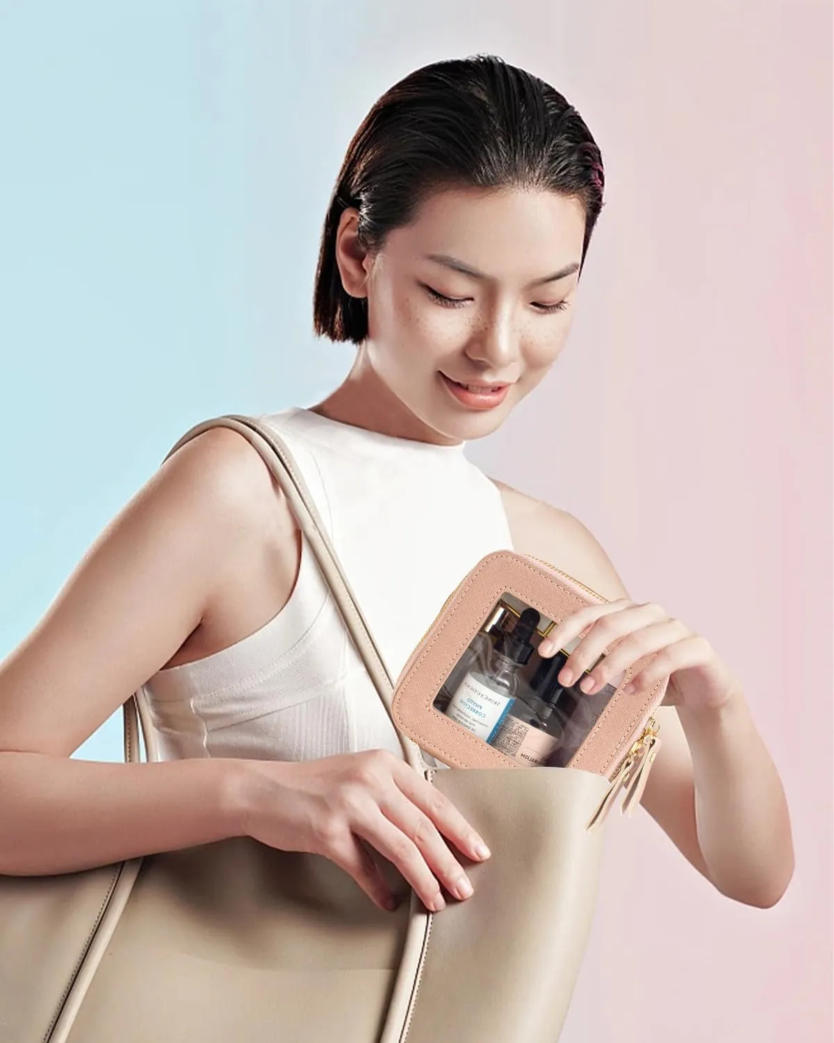 Clear Makeup Bag, Small Makeup Bag TSA Approved Toiletry Bag Cosmetic Travel Bag Cute Makeup Bag Organizer Makeup Case Pouch Car Essentials for Women Men