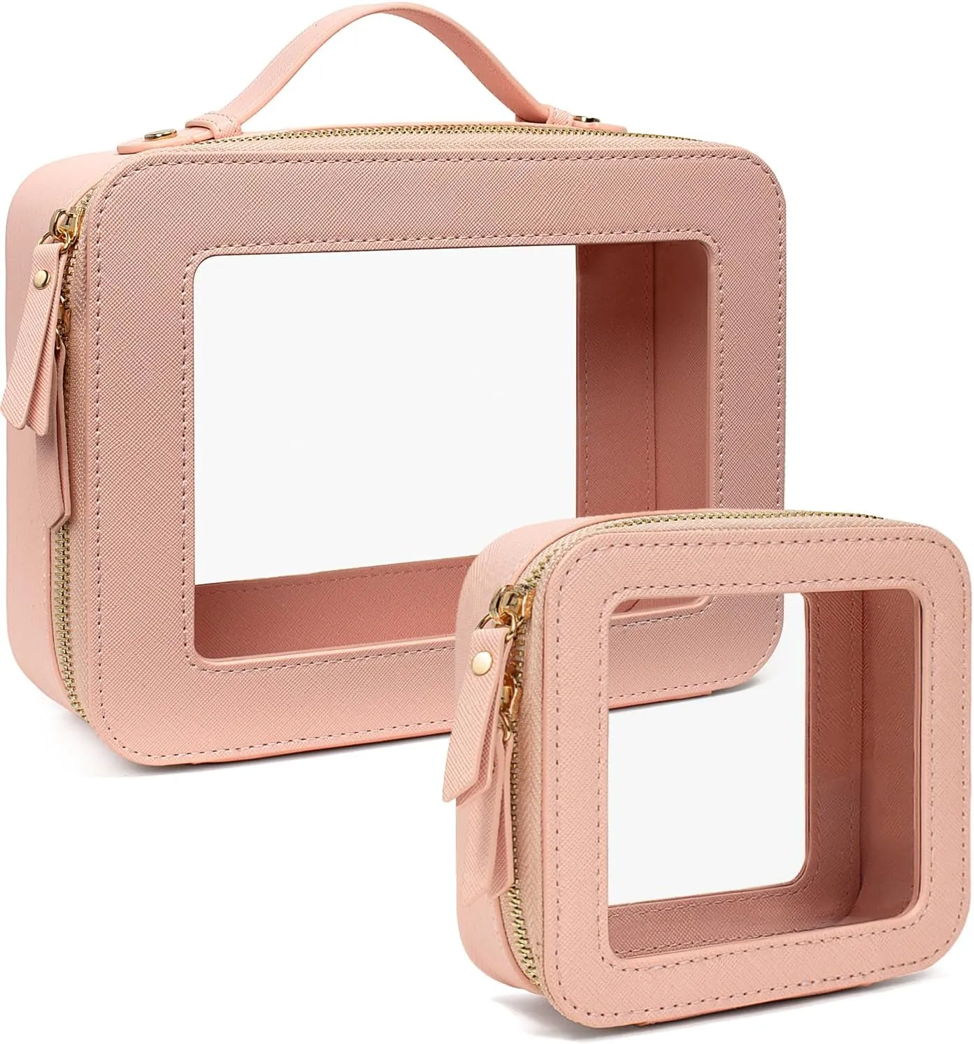 Clear Makeup Bags TSA Approved Toiletry Bag Handle Large Opening,Clear Toiletry Bags for Carry-on Traveling Travel Car Accessories Essentials Organziation Storage for Women Girls(Pink, Mini&Large)