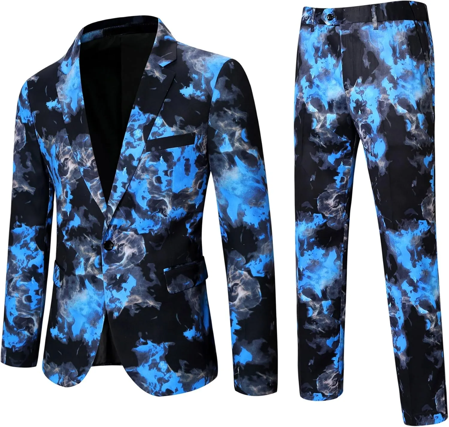 Cloudstyle Mens 2 Piece Print Suit Floral Party Dress Jacket Slim 2 Button Blazer Pants