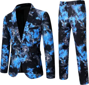 Cloudstyle Mens 2 Piece Print Suit Floral Party Dress Jacket Slim 2 Button Blazer Pants