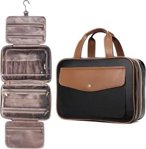 CLUCI Toiletry Bag Travel Bag with Hanging Hook Leather Makeup Cosmetic Bag Travel Organizer for Accessories Shampoo Container Toiletries