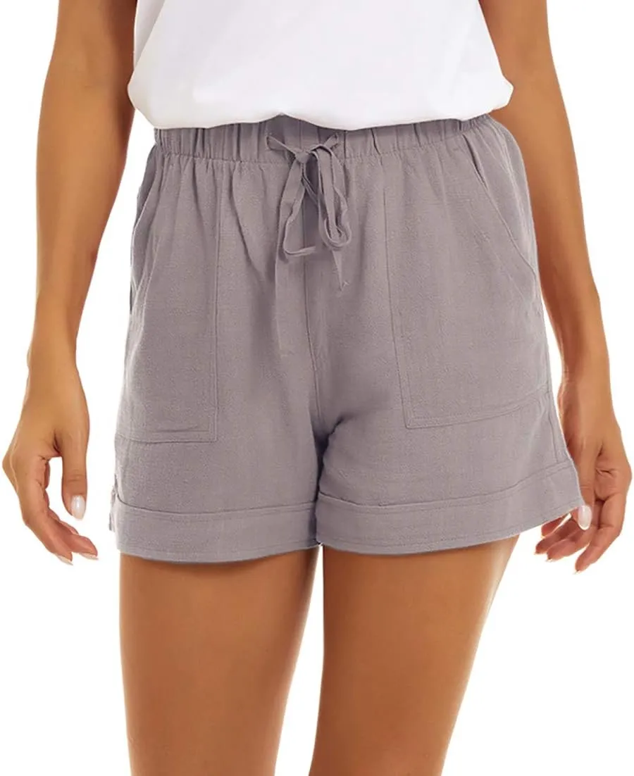 CNFUFEN Summer Lounge Shorts for Women Fashion Linen Wide Leg Flowy Comfy Pants