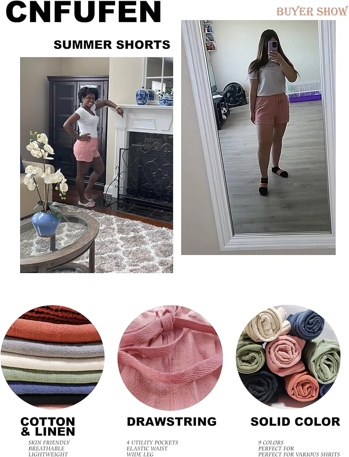 CNFUFEN Summer Lounge Shorts for Women Fashion Linen Wide Leg Flowy Comfy Pants