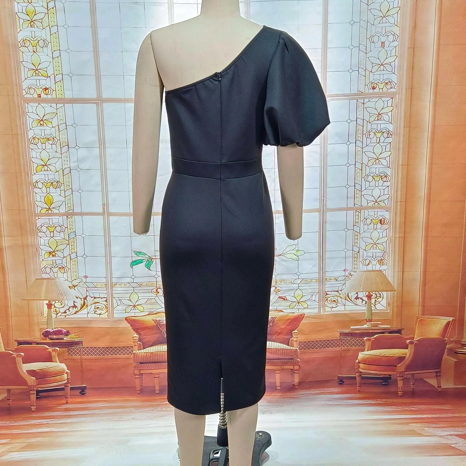 Cololura Women Sexy Elegant V Neck Short Sleeve Slit Ruffle Maxi Dress Formal Pencil Bodycon Midi Dress