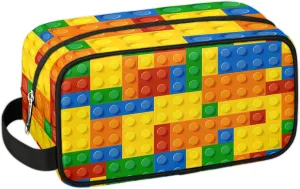 Colorful Building Blocks Travel Toiletry Bag for Kids, Waterproof Hanging Wash Bag Dopp Kit for Boys Shaving Bag for Toiletries Accessories
