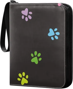 Colorful Cat Paws on Black Card Binder 400 Pockets 3 Ring Trading Card Album with PU Leather Cover and Zipper