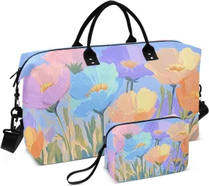 Colorful Floral Watercolor Duffel Bag for Traveling, Gym Bags with Multiple Interior Pockets for Women Men Toiletry Purse Included 20.5”x 1.9” x 13.8”