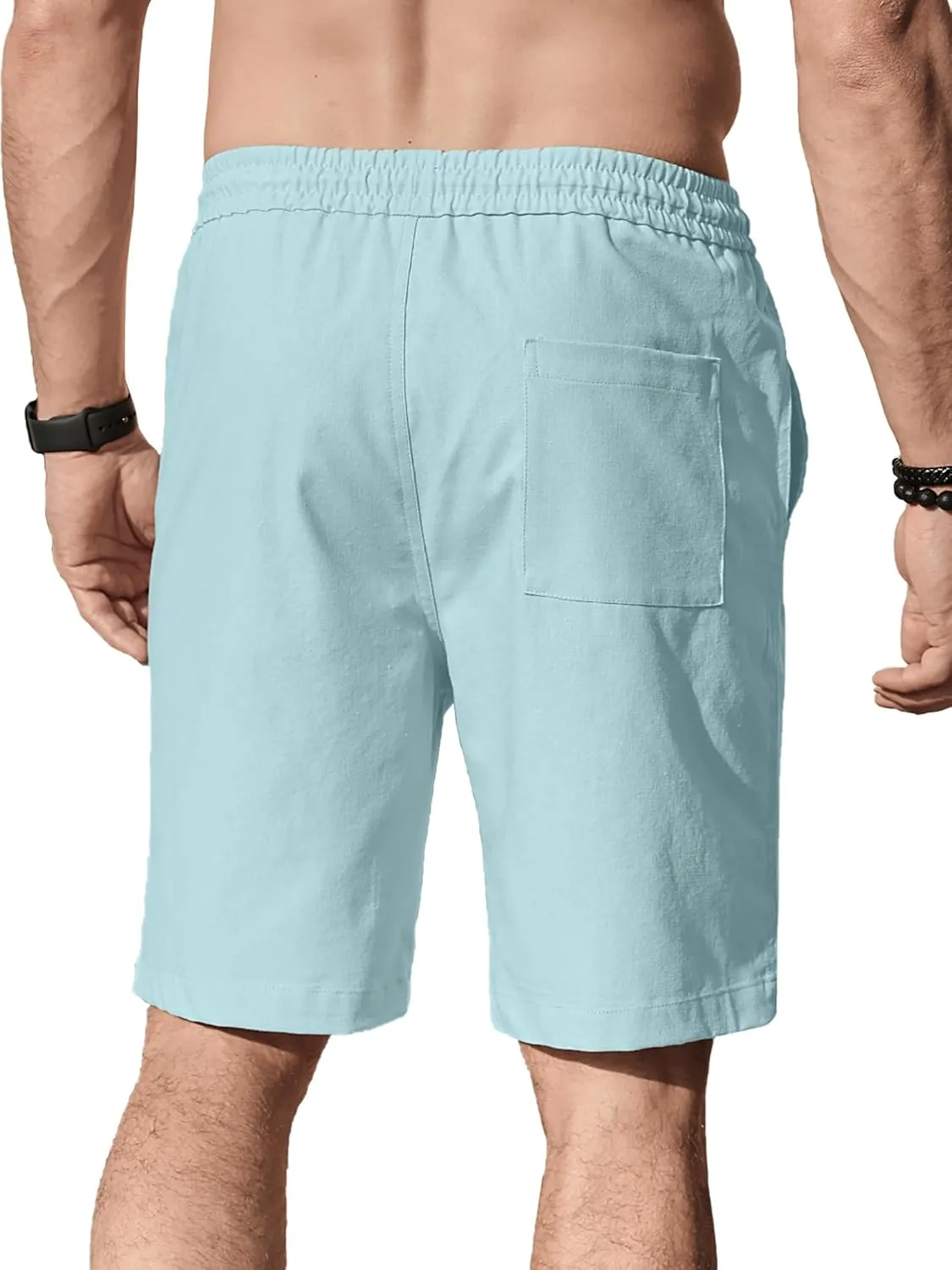 Comdecevis Men's Linen Shorts Casual Elastic Waist Drawstring Summer Beach Vacation Yoga Golf Shorts with Pockets