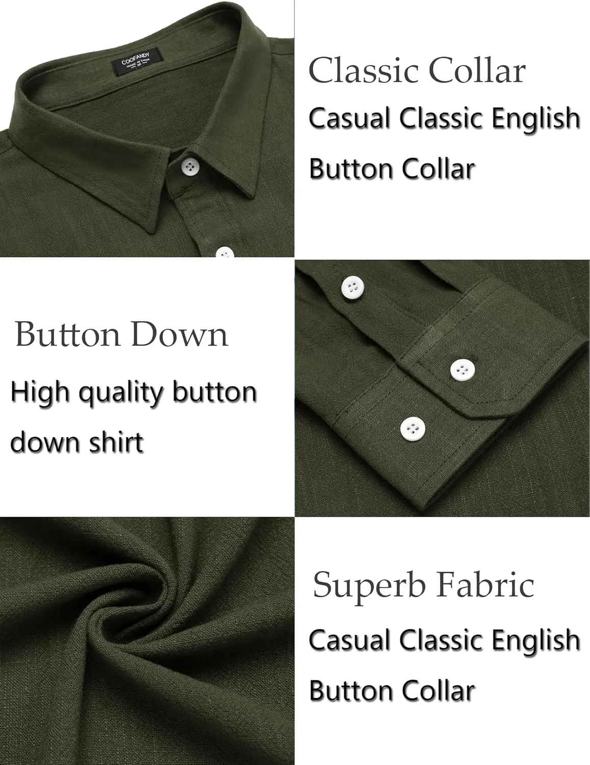 COOFANDY Men's Casual Button Down Shirt Long Sleeve Linen Chambray Shirt