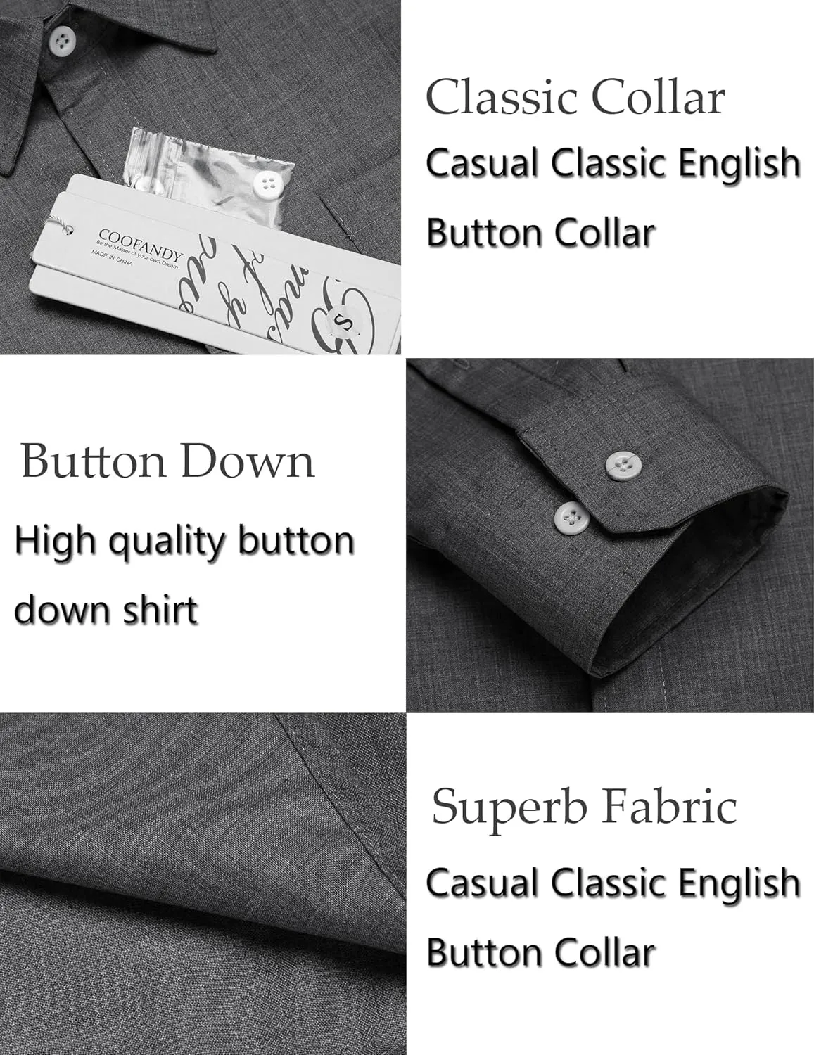 COOFANDY Men's Casual Button Down Shirt Long Sleeve Linen Chambray Shirt