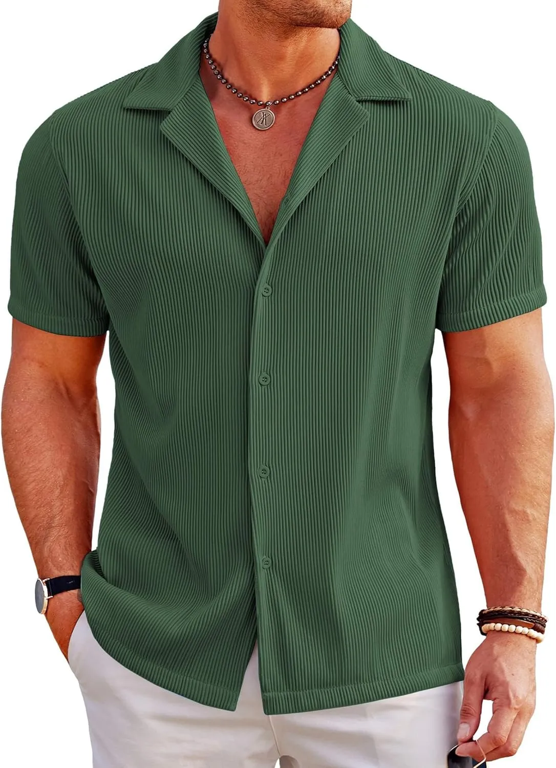 COOFANDY Men's Casual Button Down Shirts Short Sleeve Regular Fit Fashion Camp Beach Shirts Tops