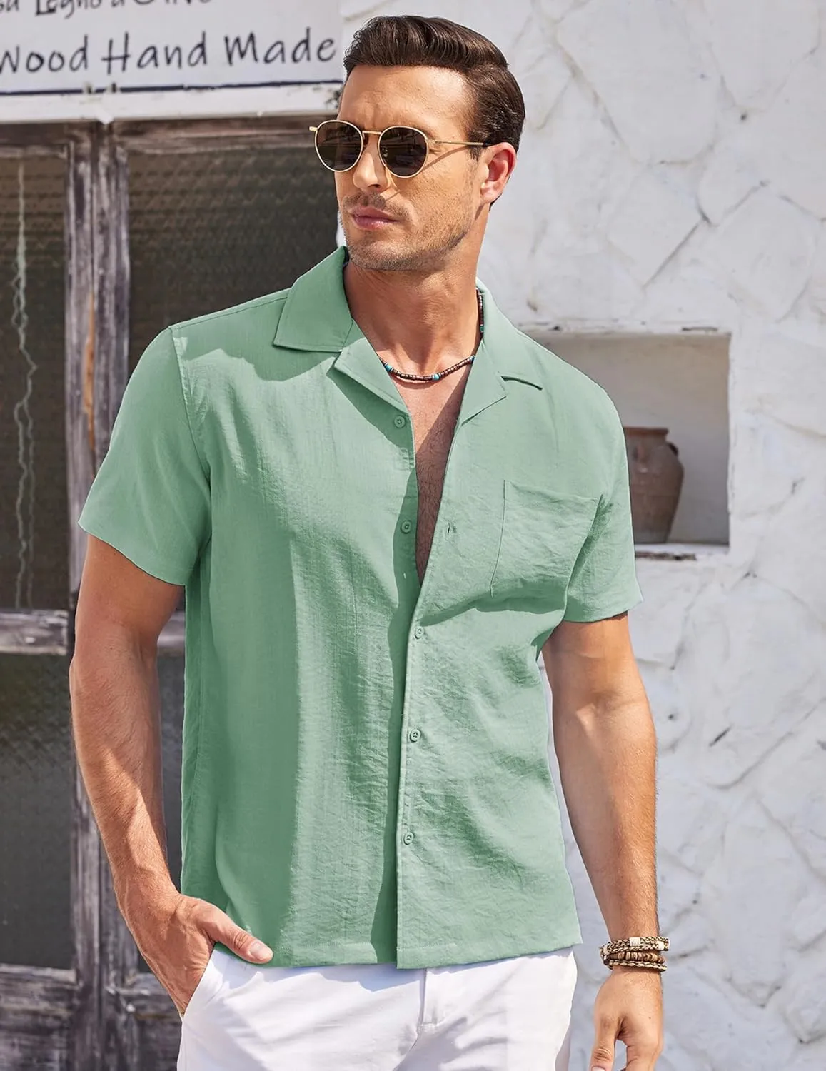 COOFANDY Men's Casual Button Down Shirts Short Sleeve Summer Cuban Vacation Beach Shirts