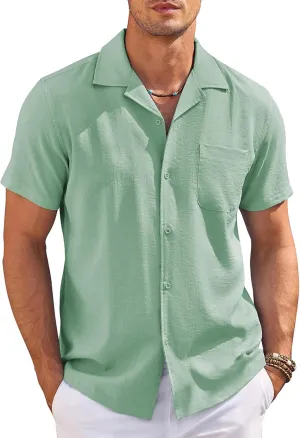 COOFANDY Men's Casual Button Down Shirts Short Sleeve Summer Cuban Vacation Beach Shirts
