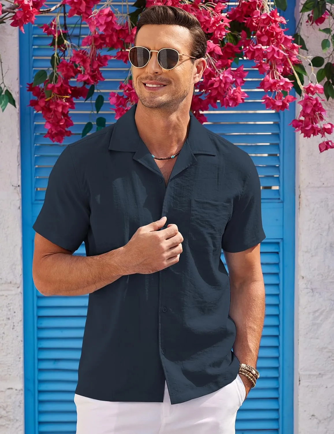 COOFANDY Men's Casual Button Down Shirts Short Sleeve Summer Cuban Vacation Beach Shirts