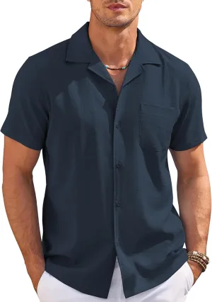 COOFANDY Men's Casual Button Down Shirts Short Sleeve Summer Cuban Vacation Beach Shirts