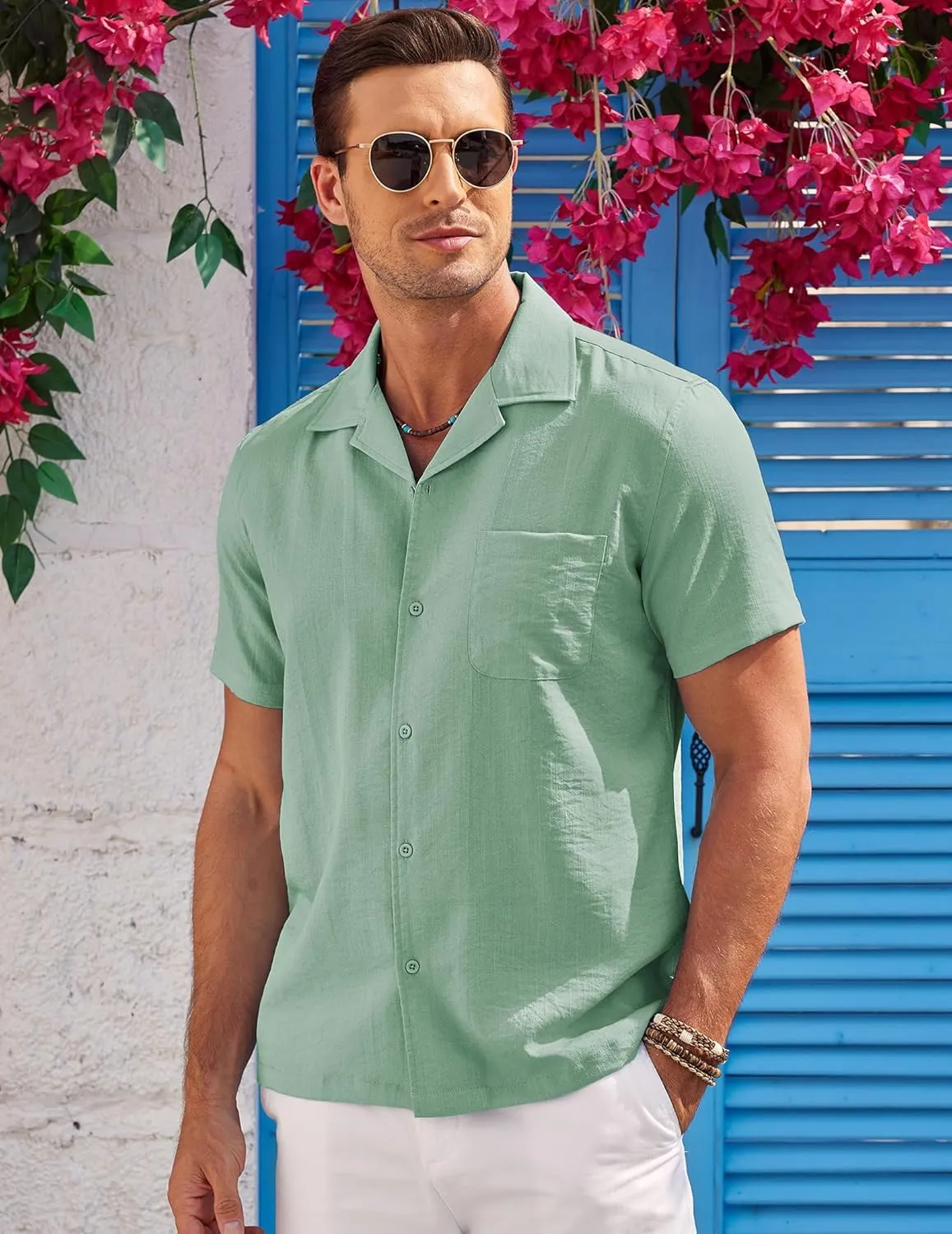 COOFANDY Men's Casual Button Down Shirts Short Sleeve Summer Cuban Vacation Beach Shirts