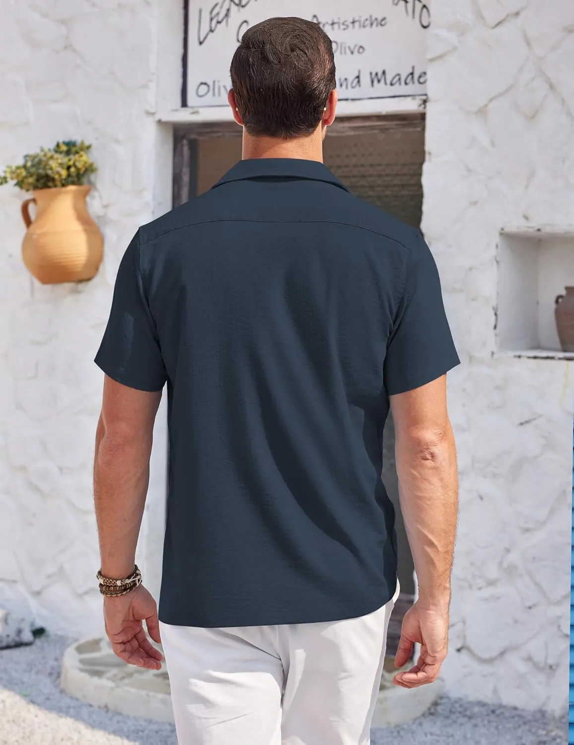 COOFANDY Men's Casual Button Down Shirts Short Sleeve Summer Cuban Vacation Beach Shirts
