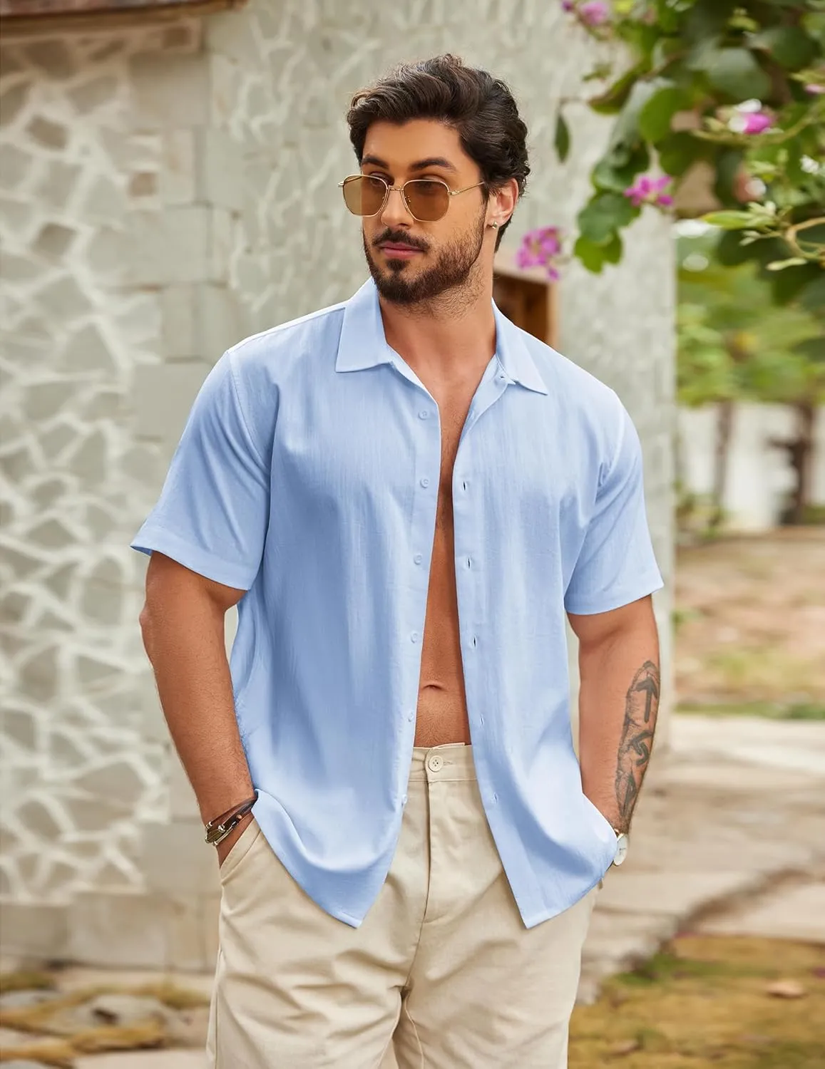 COOFANDY Men's Casual Button Down Shirts Short Sleeve Wrinkle-Free Summer Beach Wear