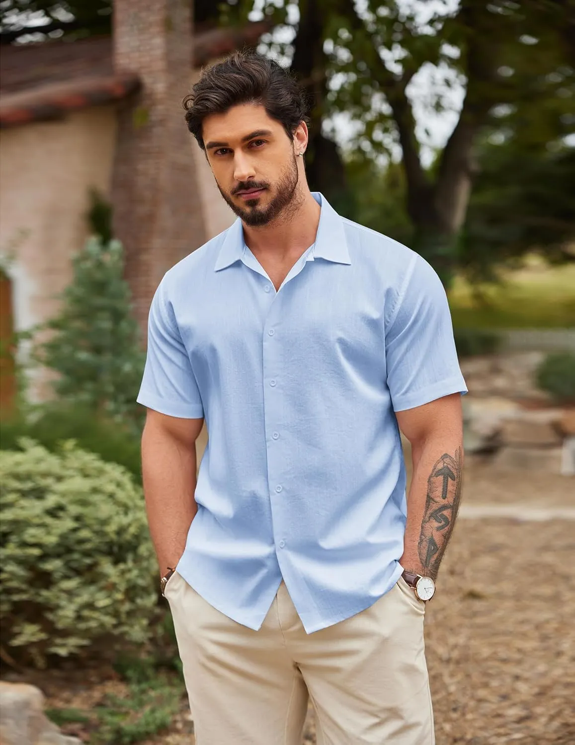 COOFANDY Men's Casual Button Down Shirts Short Sleeve Wrinkle-Free Summer Beach Wear