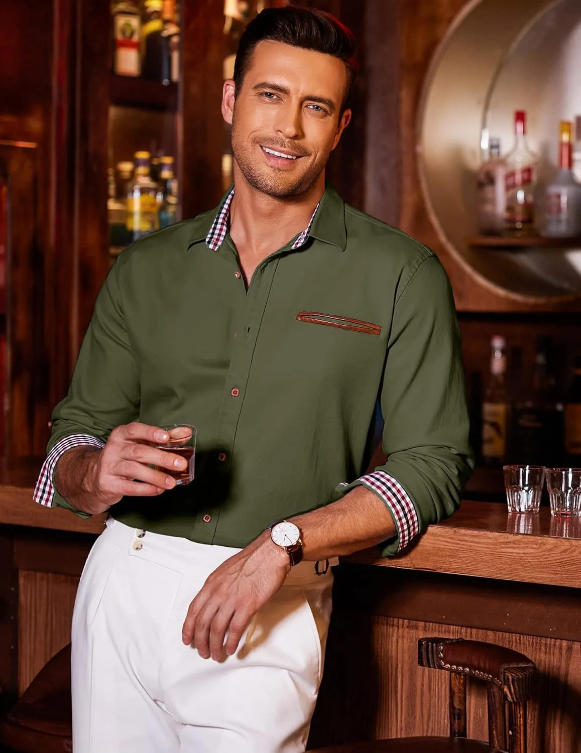 COOFANDY Men's Casual Dress Shirt Button Down Shirts Long-Sleeve Plaid Collar Denim Work Shirt