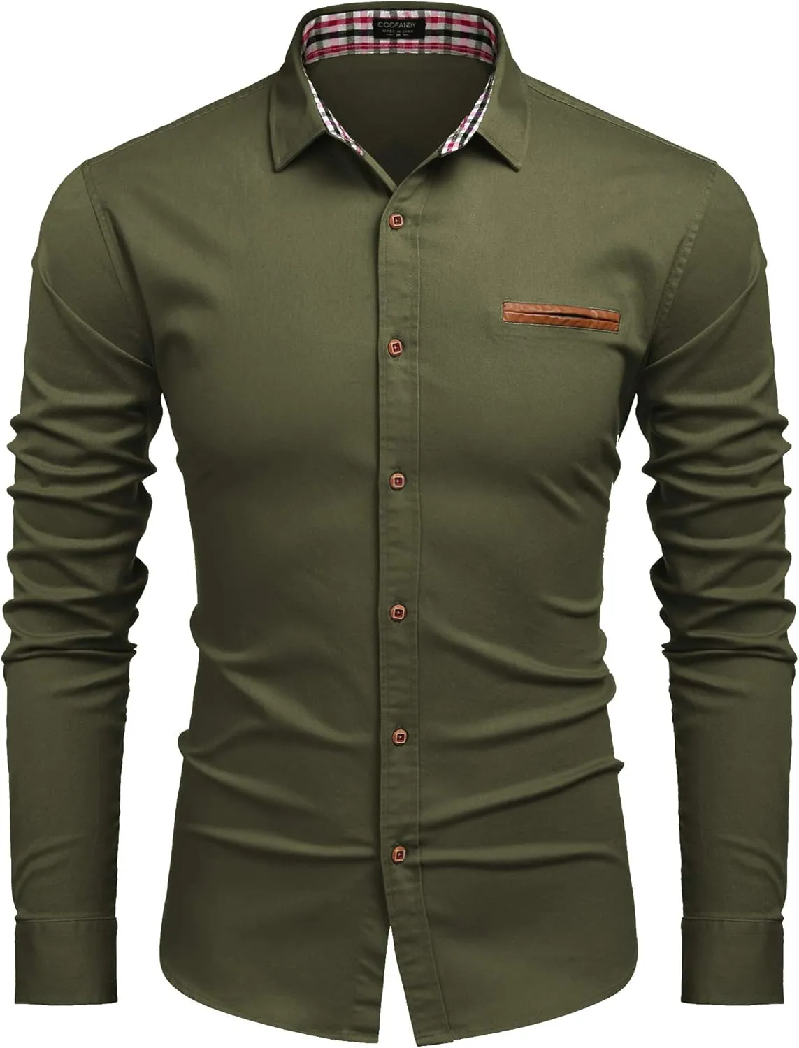 COOFANDY Men's Casual Dress Shirt Button Down Shirts Long-Sleeve Plaid Collar Denim Work Shirt