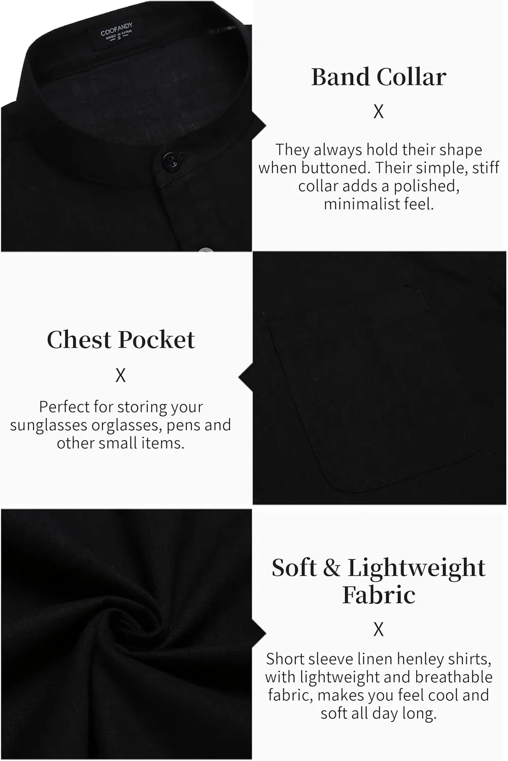 COOFANDY Men's Cotton Linen Henley Shirt Short Sleeve Hippie Casual Beach T-Shirts with Pocket