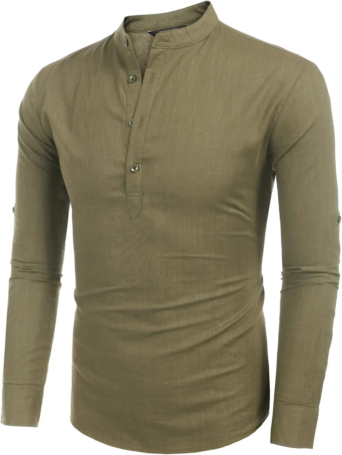 COOFANDY Men's Cotton Linen Henley T-Shirts Long Sleeve Hippie Casual Beach T-Shirts