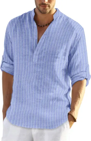 COOFANDY Men's Cotton Linen Henley T-Shirts Long Sleeve Hippie Casual Beach T-Shirts