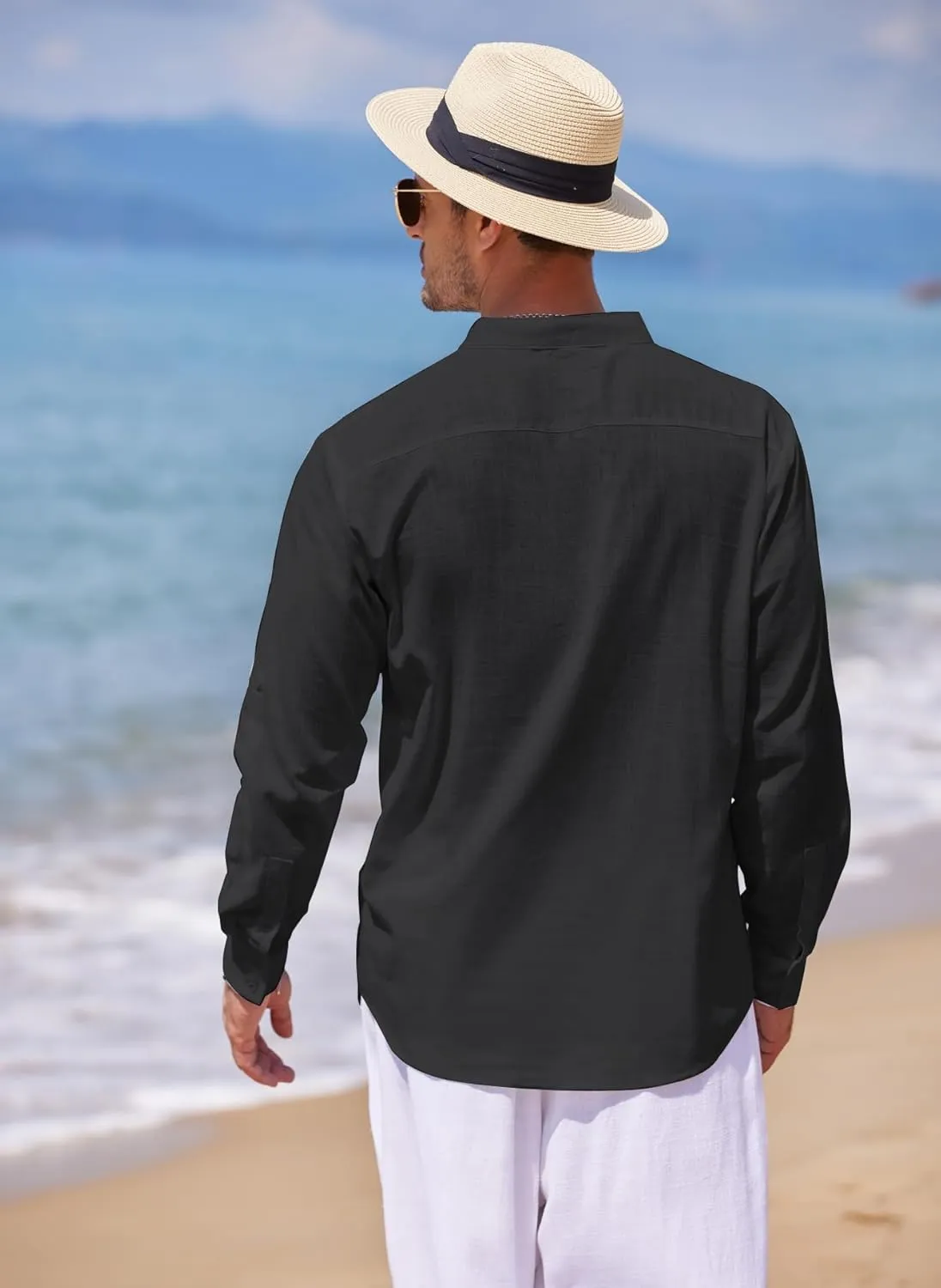 COOFANDY Men's Cotton Linen Henley T-Shirts Long Sleeve Hippie Casual Beach T-Shirts