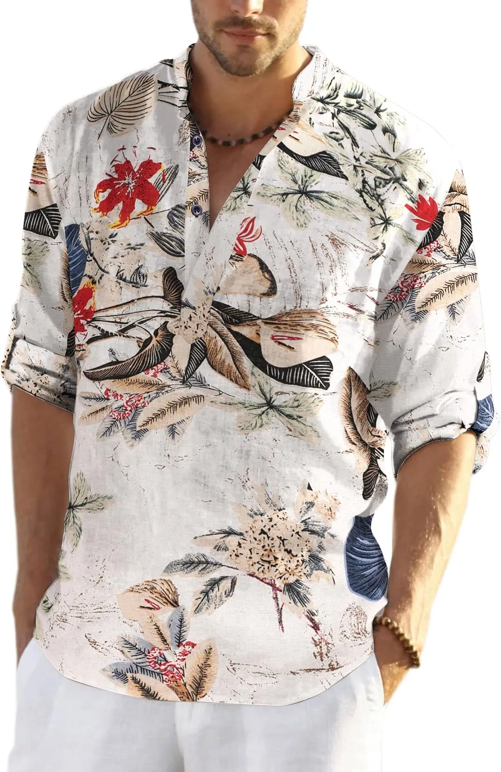 COOFANDY Men's Cotton Linen Henley T-Shirts Long Sleeve Hippie Casual Beach T-Shirts