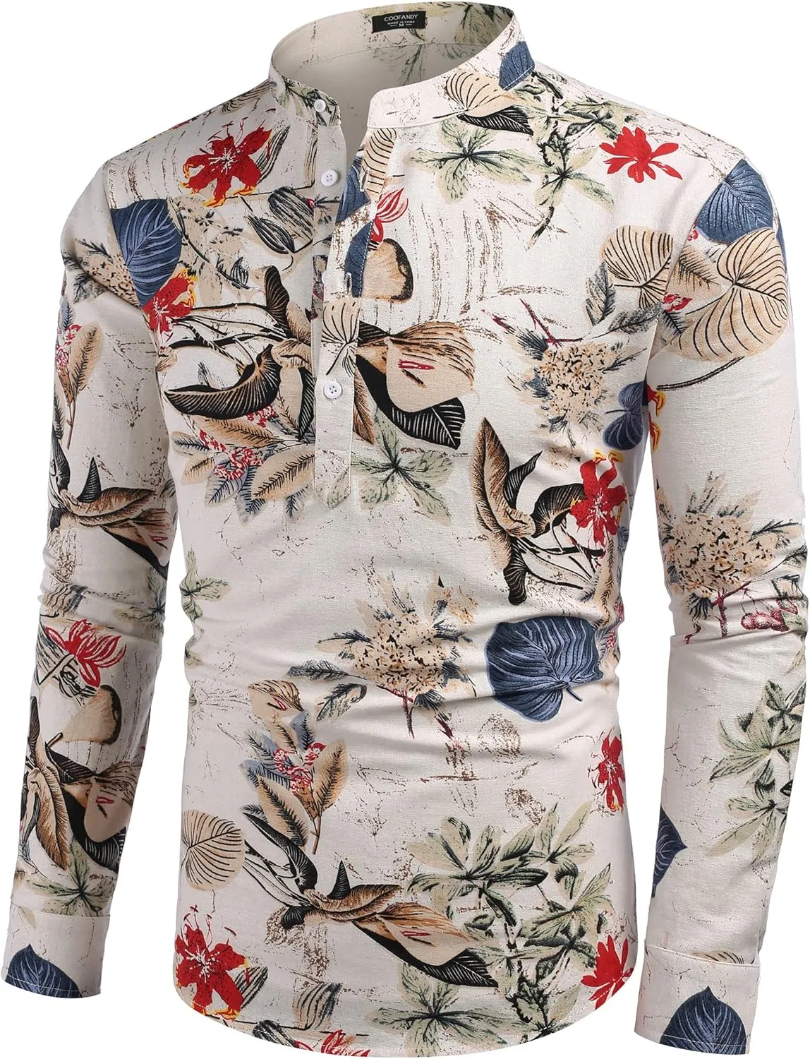 COOFANDY Men's Cotton Linen Henley T-Shirts Long Sleeve Hippie Casual Beach T-Shirts
