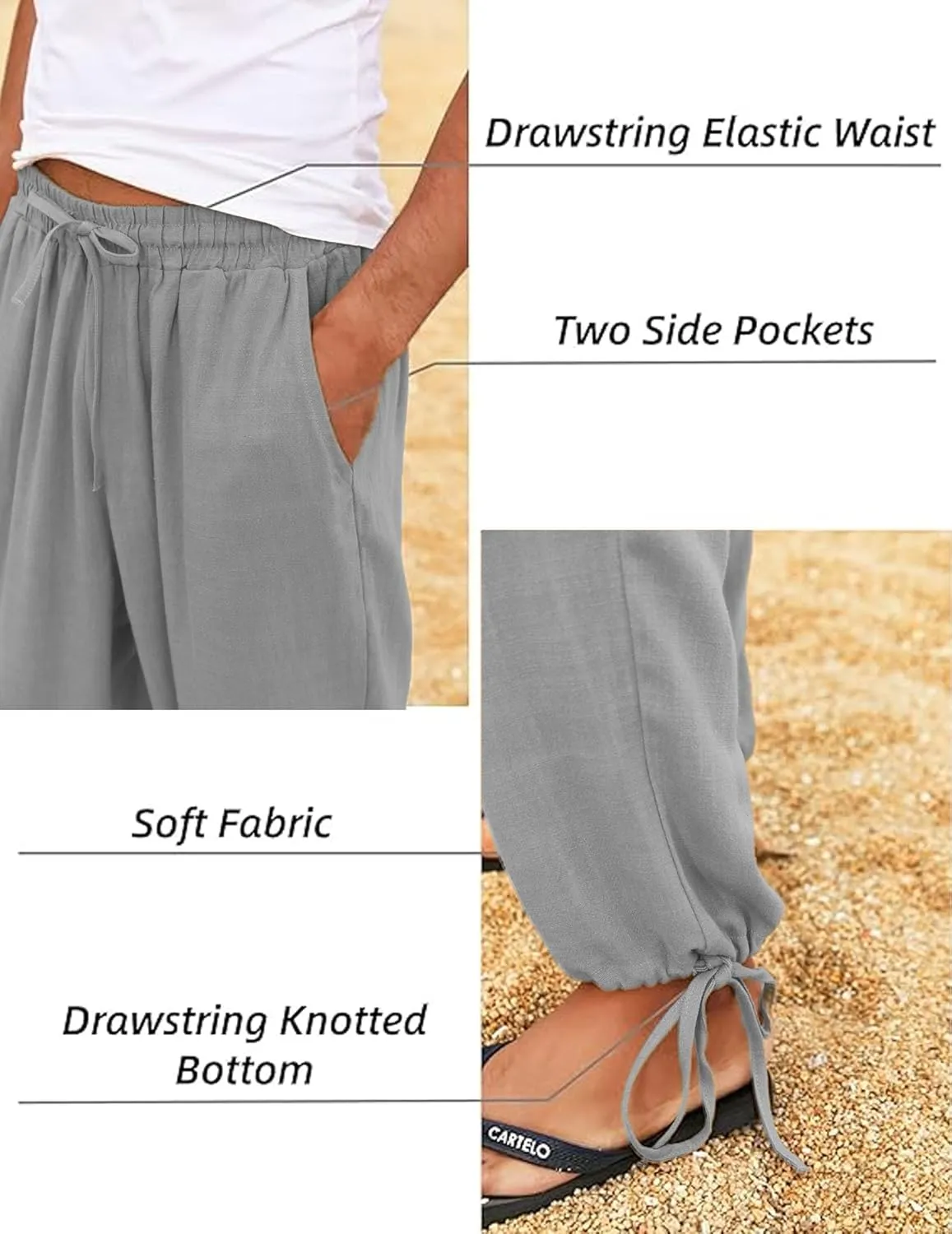 COOFANDY Men's Cotton Linen Pants Casual Harem Pants Elastic Waist Beach Boho Yoga Trousers