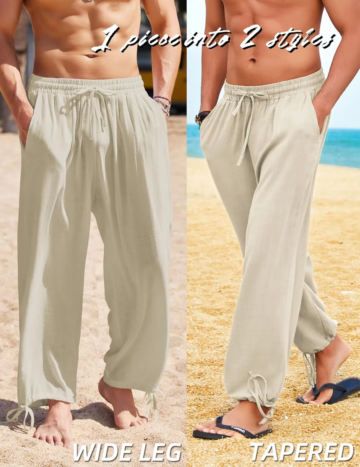 COOFANDY Men's Cotton Linen Pants Casual Harem Pants Elastic Waist Beach Boho Yoga Trousers