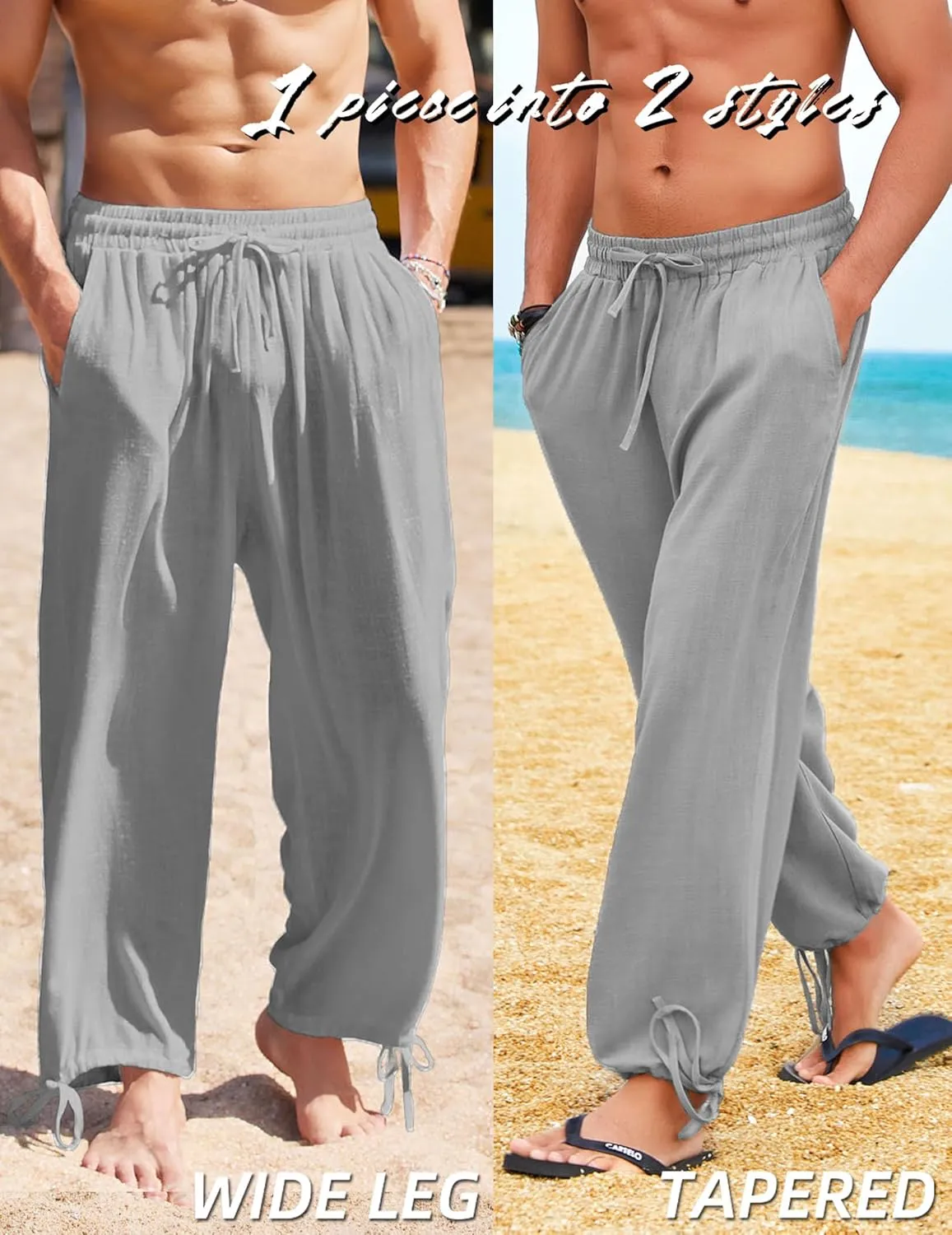 COOFANDY Men's Cotton Linen Pants Casual Harem Pants Elastic Waist Beach Boho Yoga Trousers